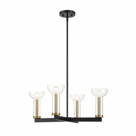 DESIGNERS FOUNTAIN Nova 4 Light Modern Matte Black with Clear Seeded Glass Shades Chandelier For Dining Rooms D283C-4CH-MB